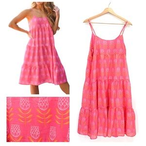 J. Marie Collections The Maeve Pink Pineapple Print Midi Dress Size Medium NWT